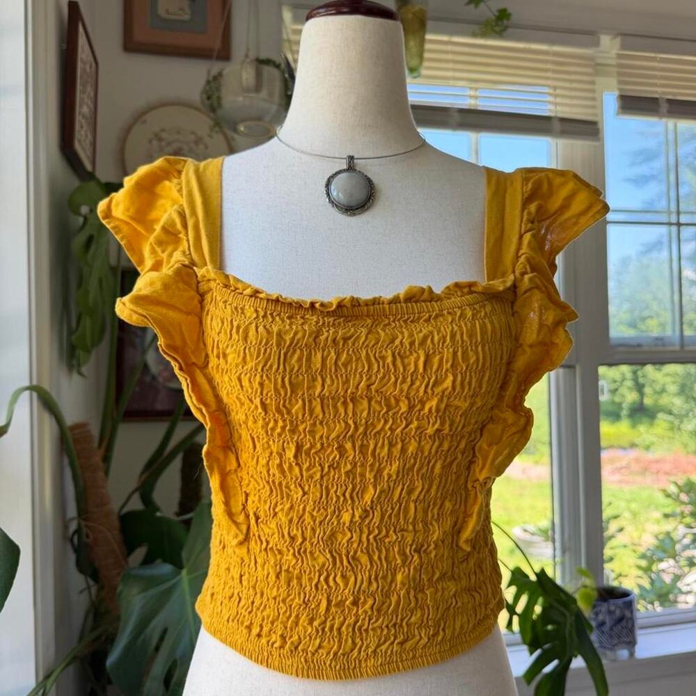Monteau Los Angeles Yellow Ruffle Top Large